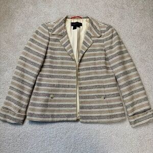 Nina McLemore Silk Blend Blazer Neutral Stripes Pockets Size 4 Career Office